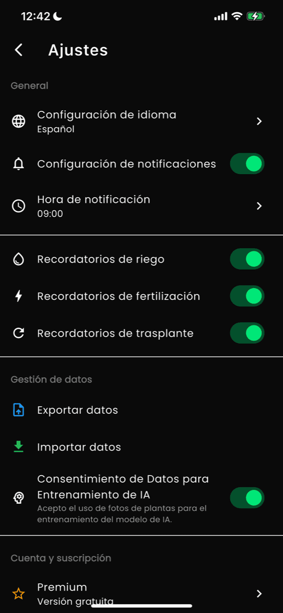 Pantalla de configuraci&oacute;n