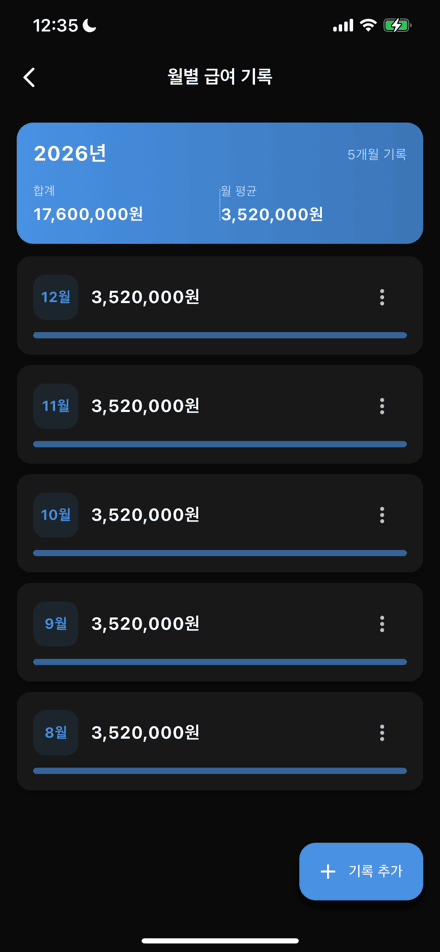 월별 급여 기록