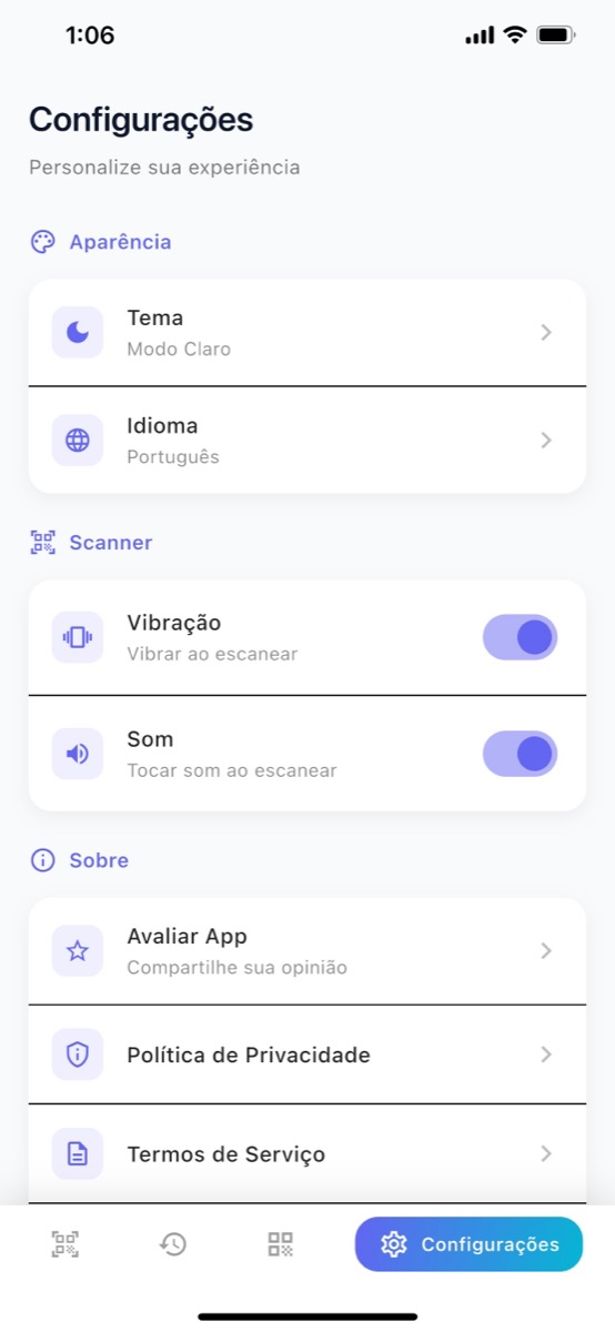 Tela de Configurações